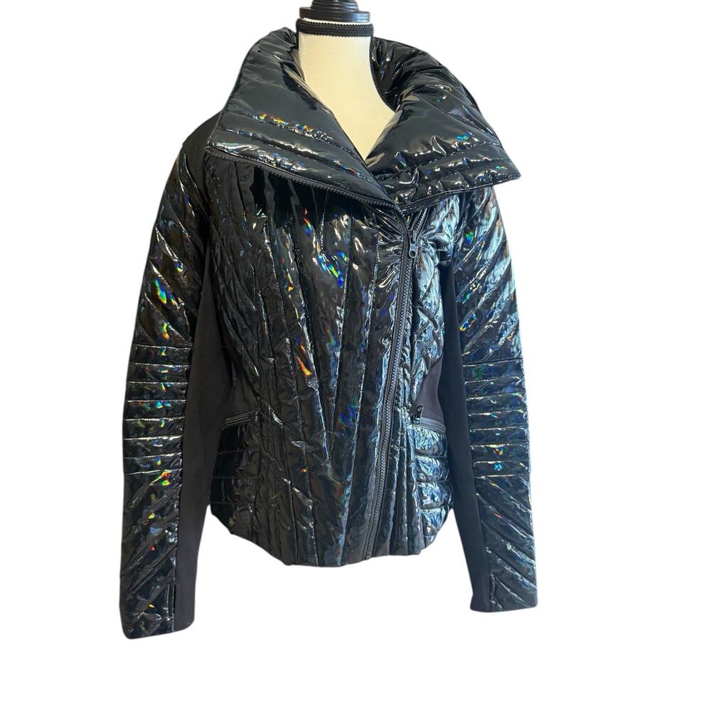 BLANC NOIR Black Metallic Iridescent Shiny Edgy Streetwear Moto Asymmetrical